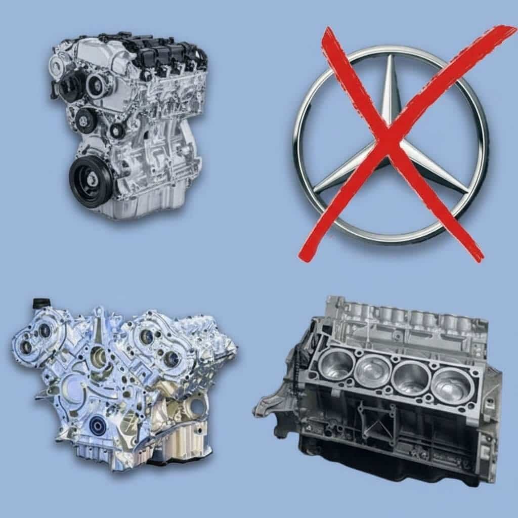 verschiedene Mercedes Motoren und ein durchgestrichener Mercedesstern