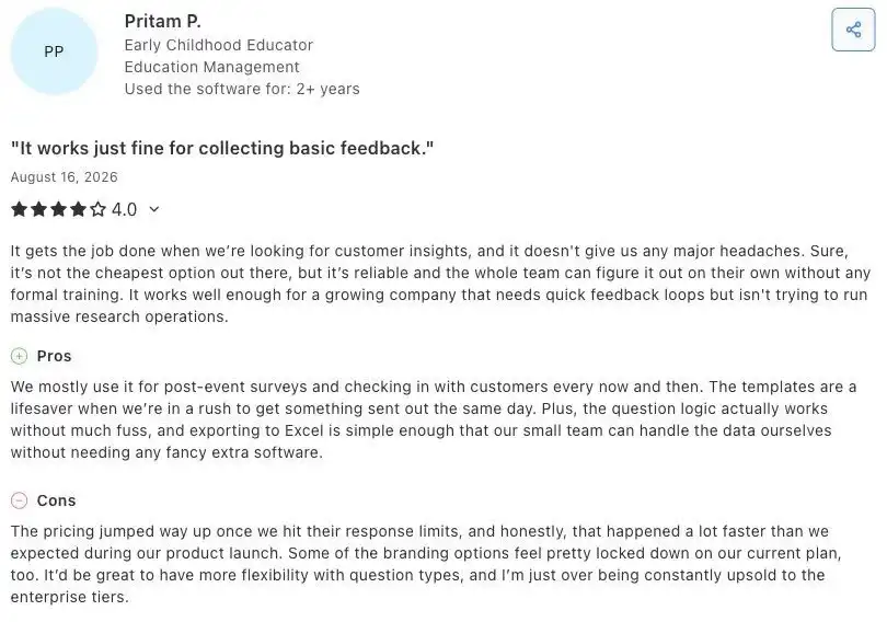 Pritam P. describes using SurveyMonkey