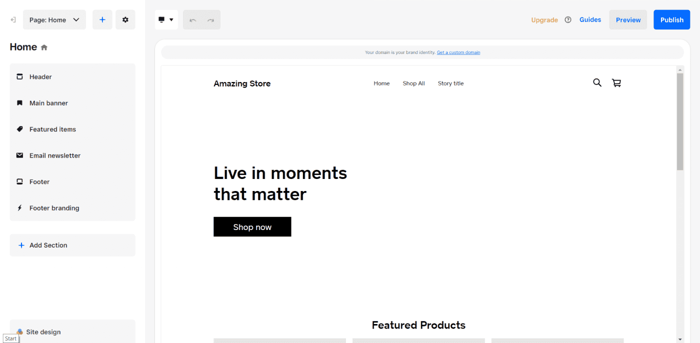 Square online builder edit section