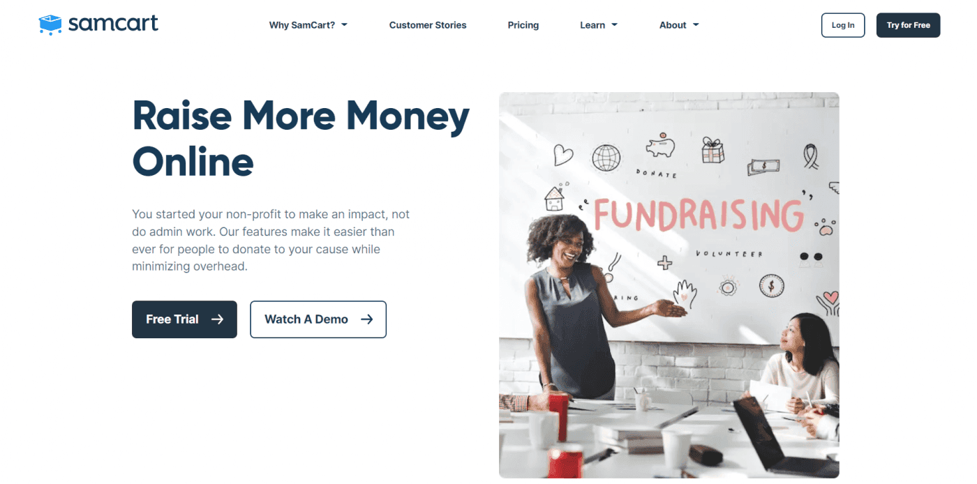 SamCart nonprofits fund raising