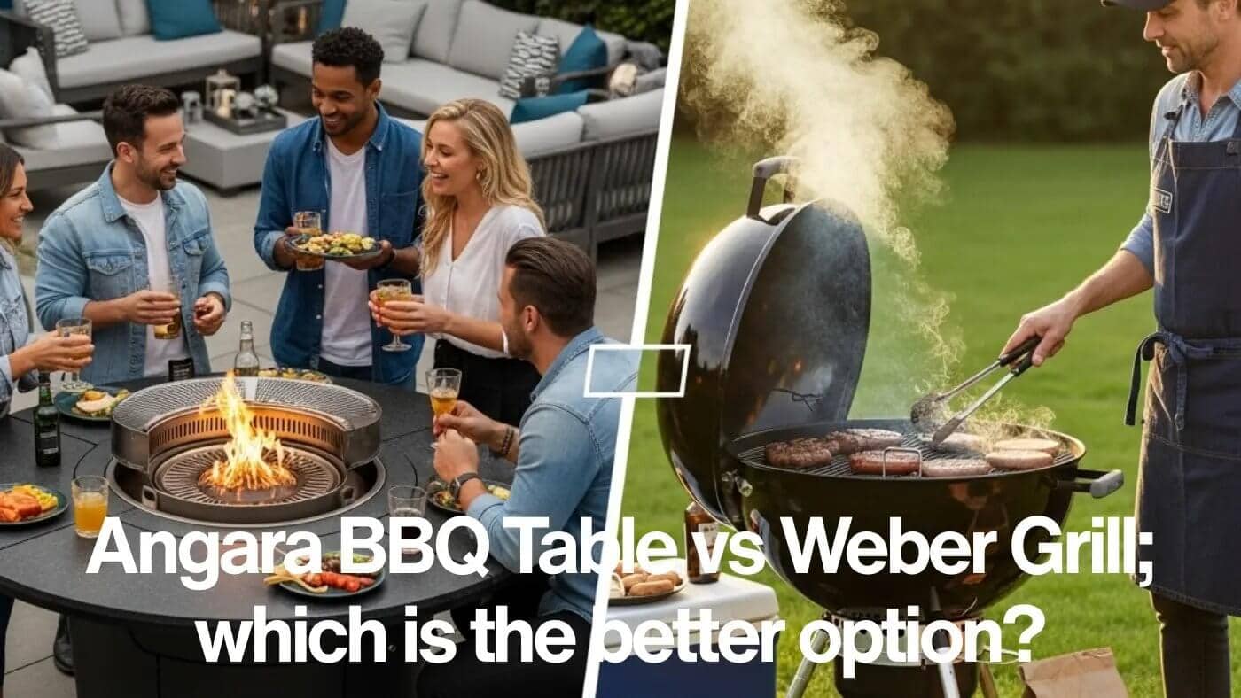 angara bbq table next to weber grill, side by side visual comparison