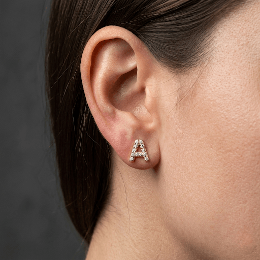 Diamond Pave Initial Stud Earring in 14K