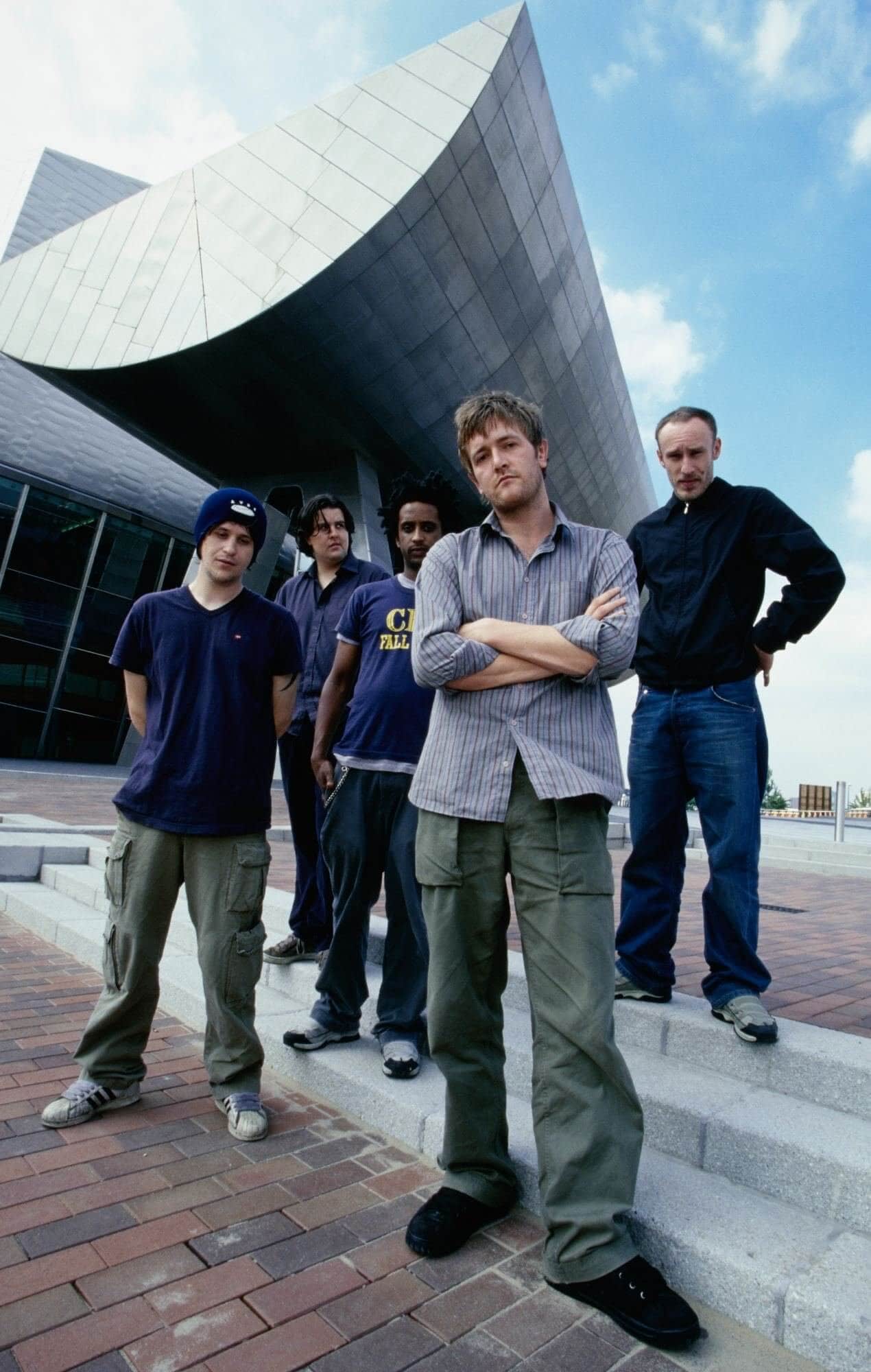 Elbow outside The Lowry arts centre in Salford, 2001