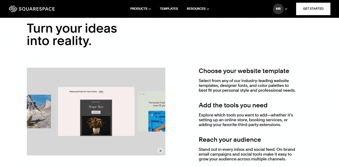 Weebly vs Squarespace: Squarespace home page