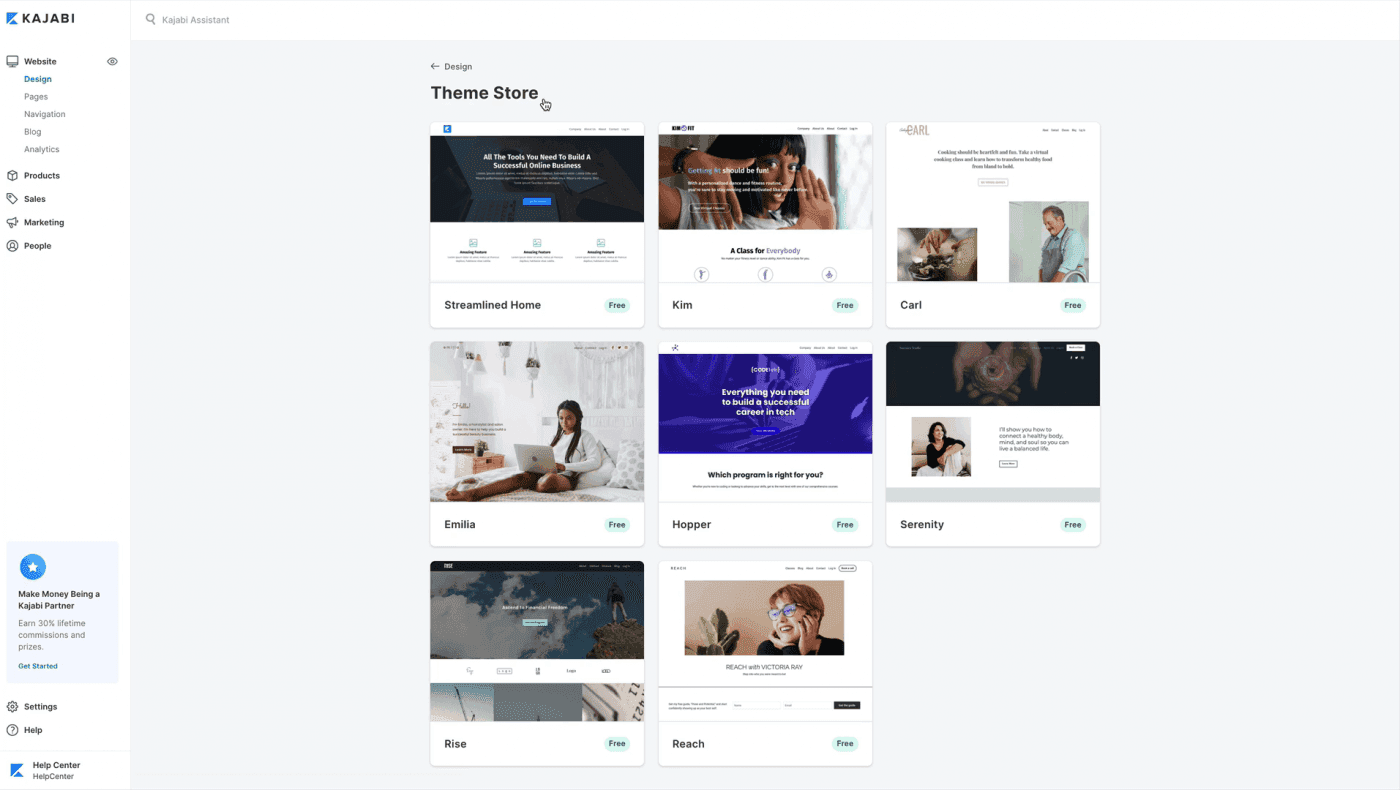 Kajabi theme store site templates