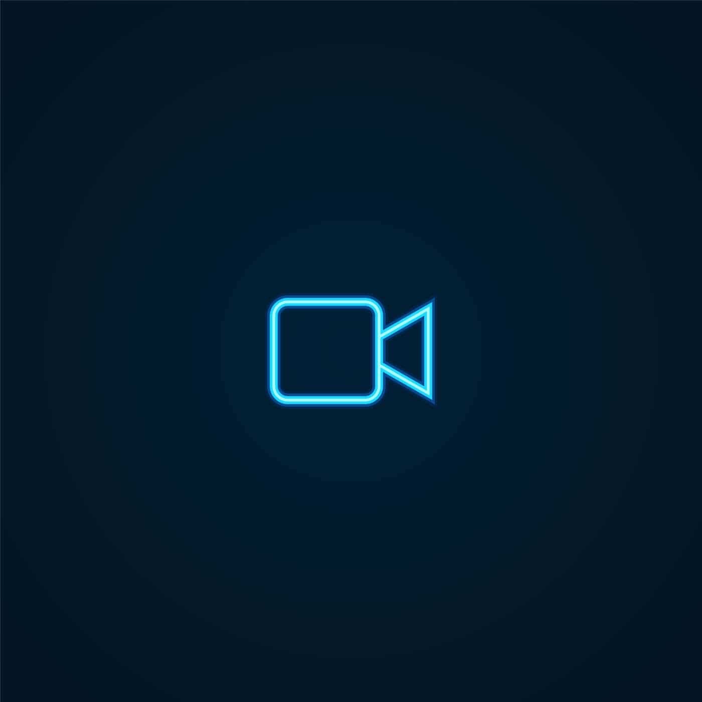 Glowing video camera icon on a dark background, representing video authentication and evidence integrity