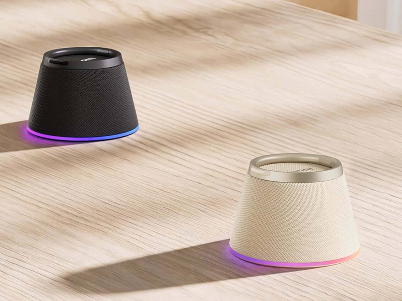 Colorful RGB lighting adds flair to the speaker’s base