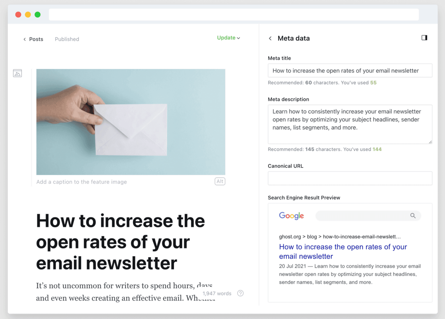 Ghost's SEO features