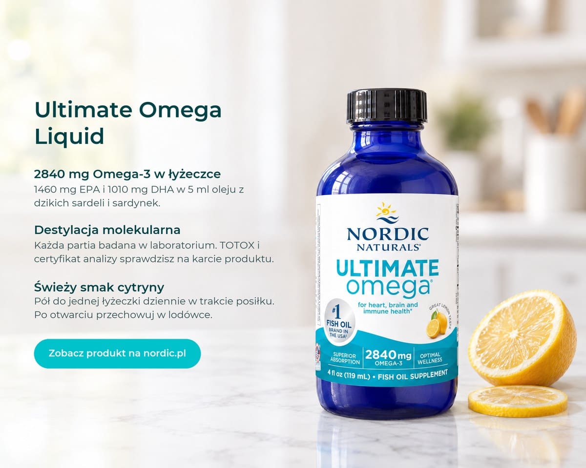 Ultimate Omega Liquid Nordic Naturals, destylacja molekularna Omega-3, 2840 mg Omega-3 w łyżeczce
