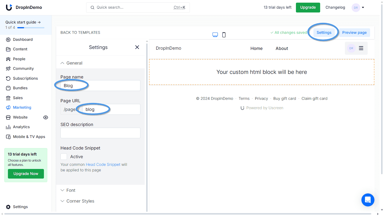 Uscreen blog install step