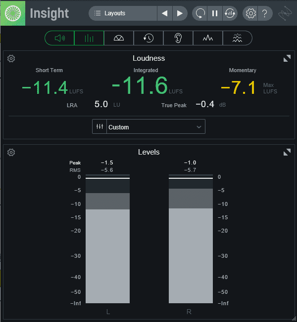 Insight 2 measures loudness of a mix project