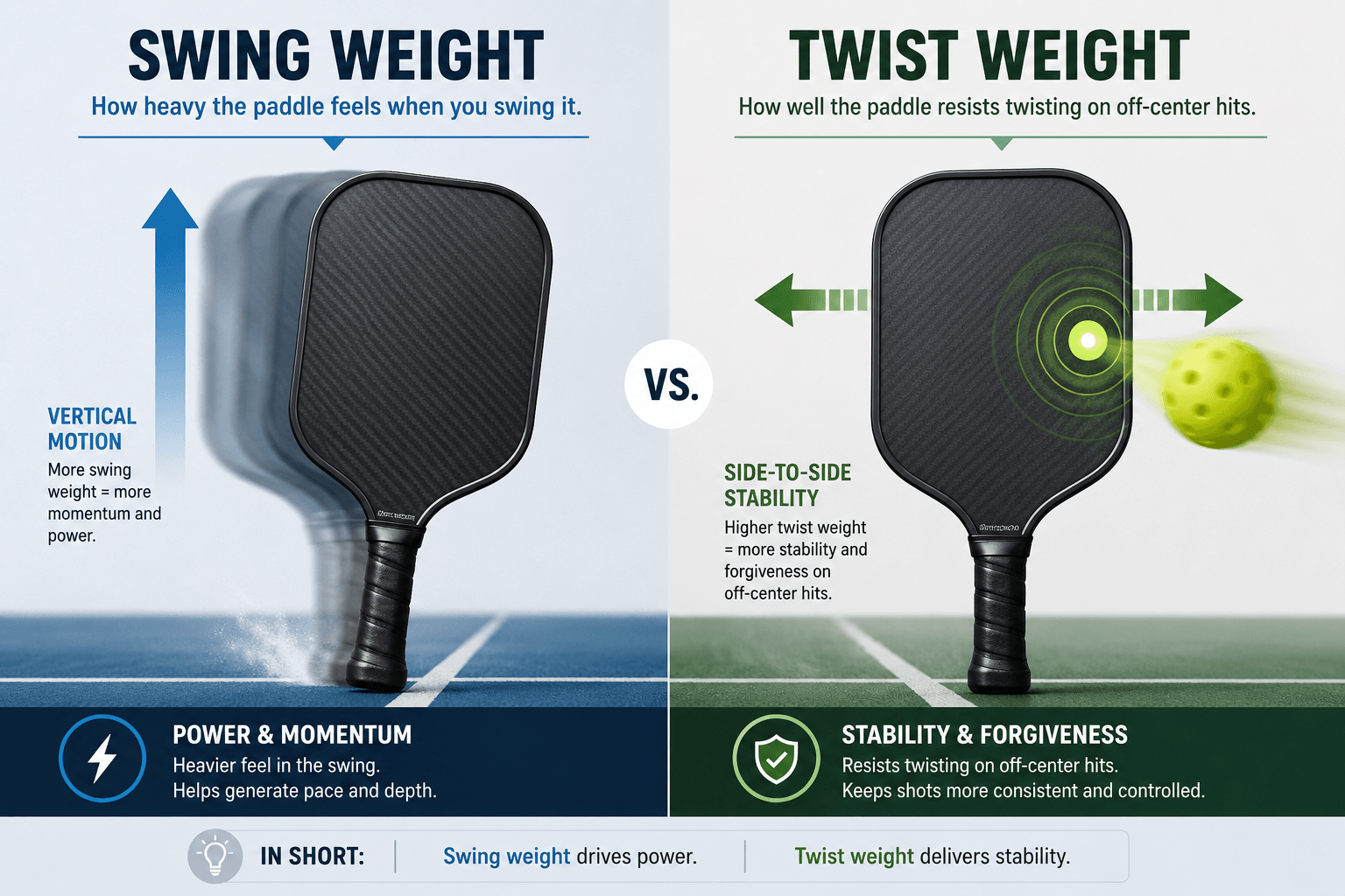 Pickleball weight placement — swing weight vs twist weight comparison