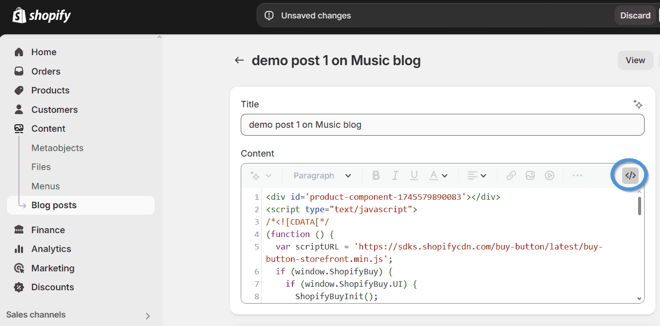 Add Buy button to your blog post in Shopify