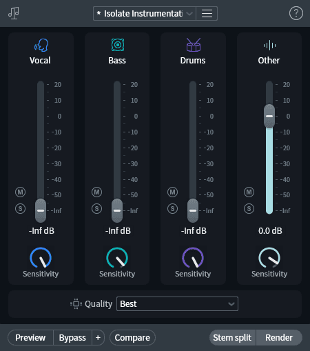 Music Rebalance helps minimize bleed from a live recording
