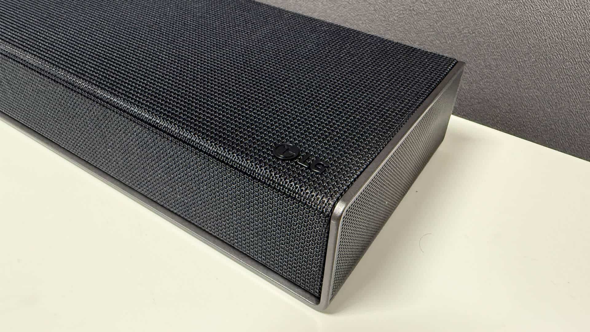 Closeup of LG Sound Suite H7 highlighting premium fabric and aluminum build