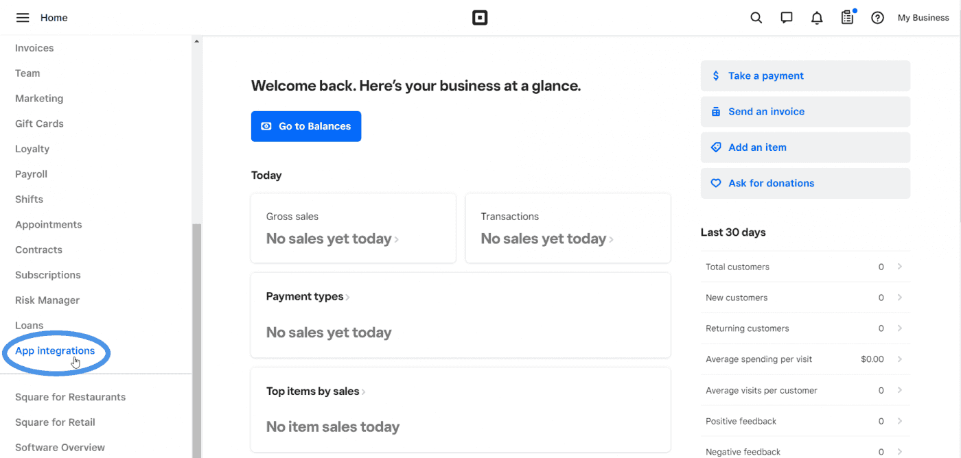 Square dashboard app integrations