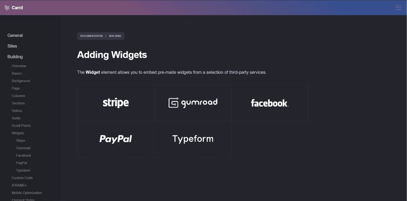 Carrd widgets