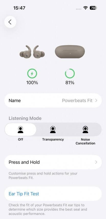 iOS Settings - Powerbeats Fit