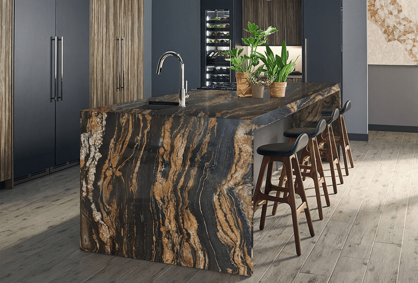 Fusion Black Quartzite; Healthy, Strong & Opulent Kitchens