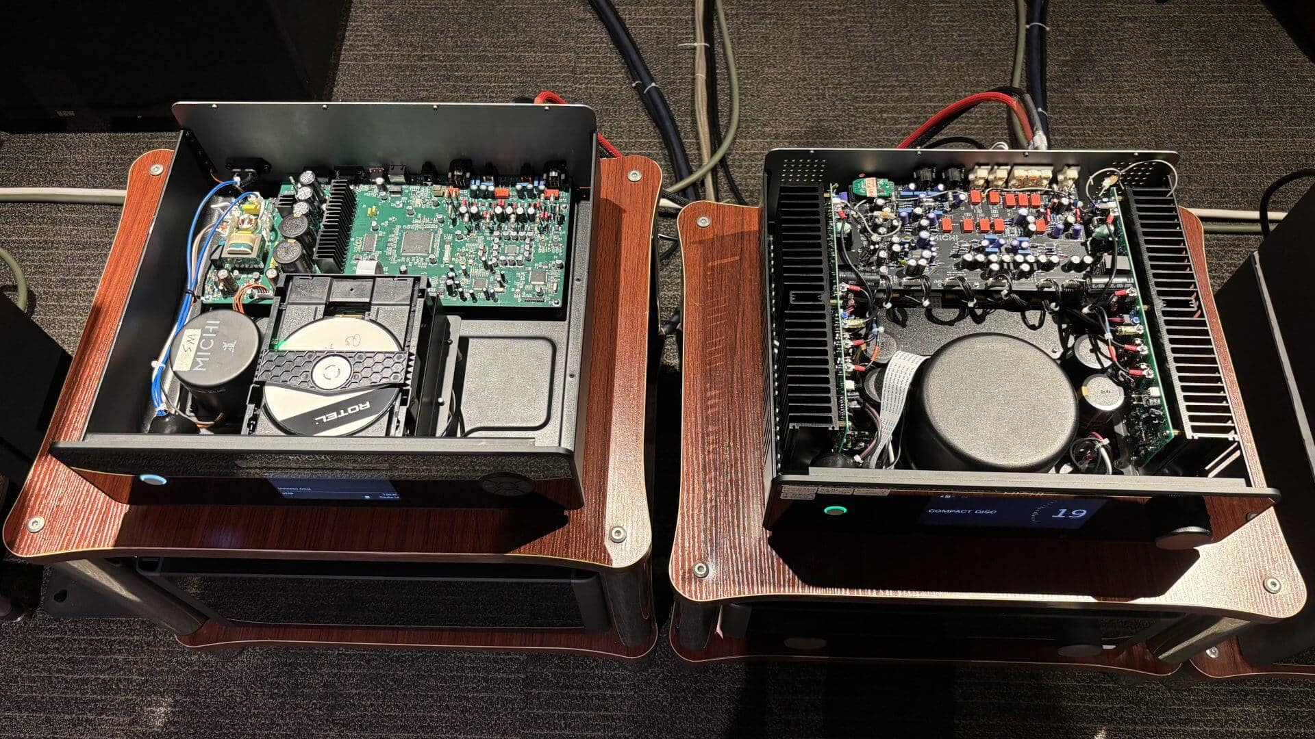 Rotel Michi X430 amplifier with sleek black aluminum chassis