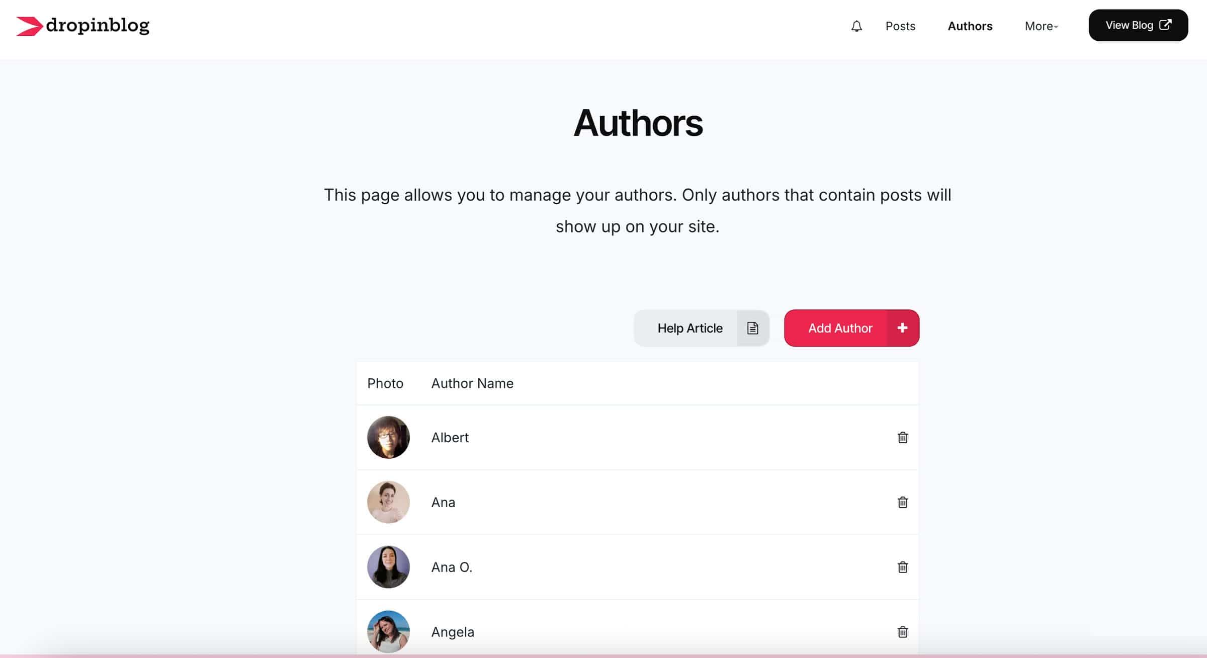 A list of all blog authors