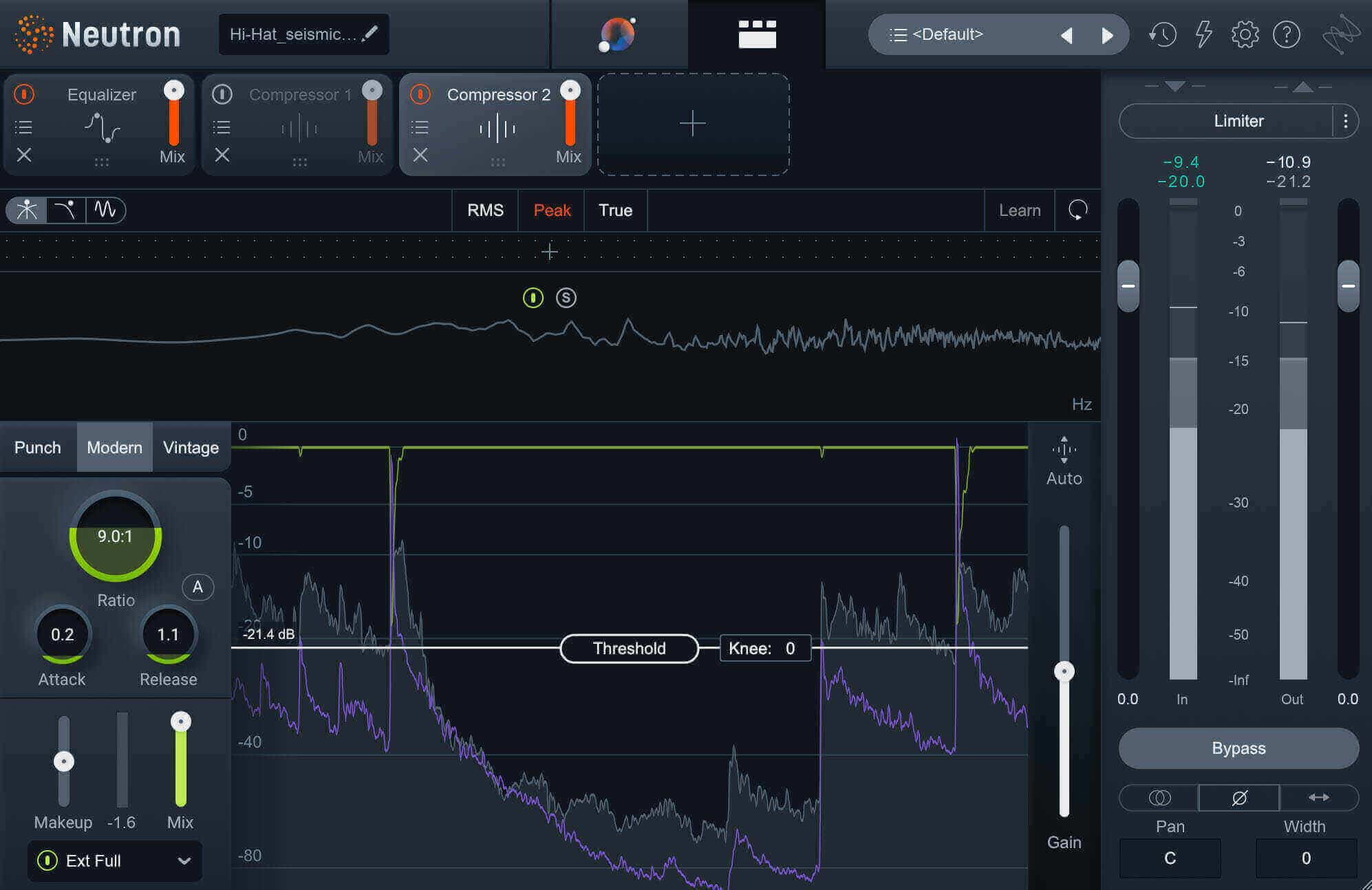 Hi-hat compression settings to mitigate snare bleed with Neutron