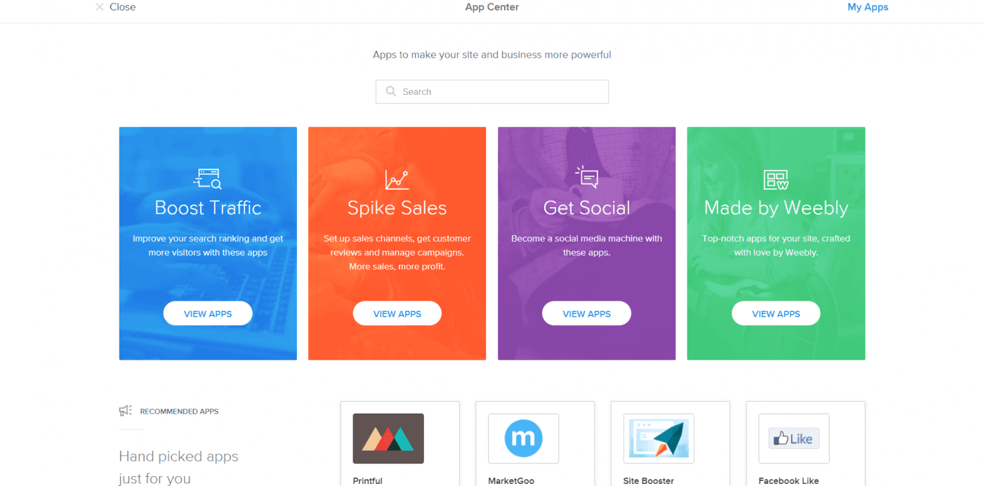 Weebly App Center integrations