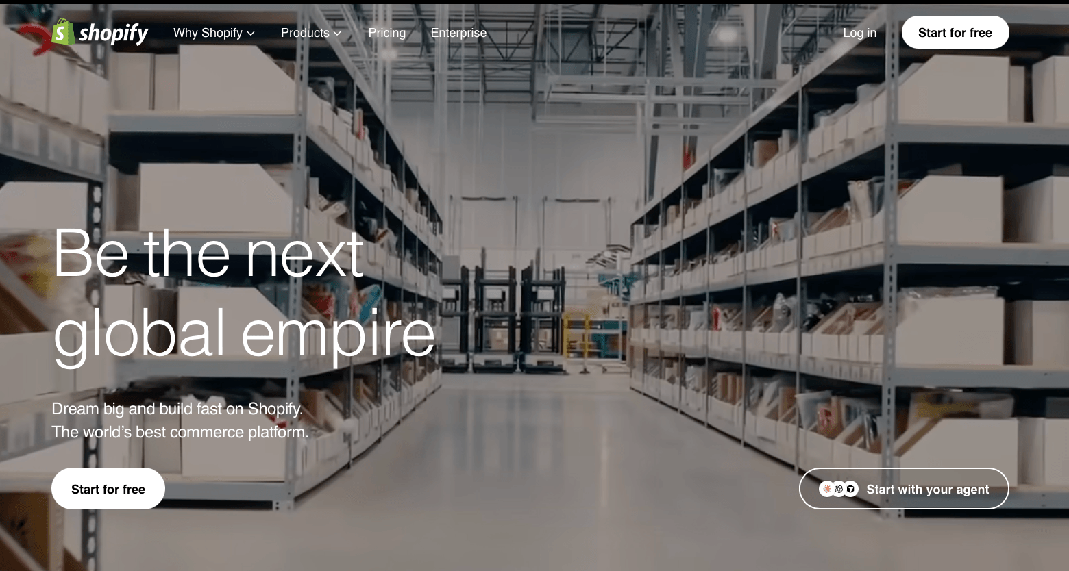 A screenshot of the Shopify homepage