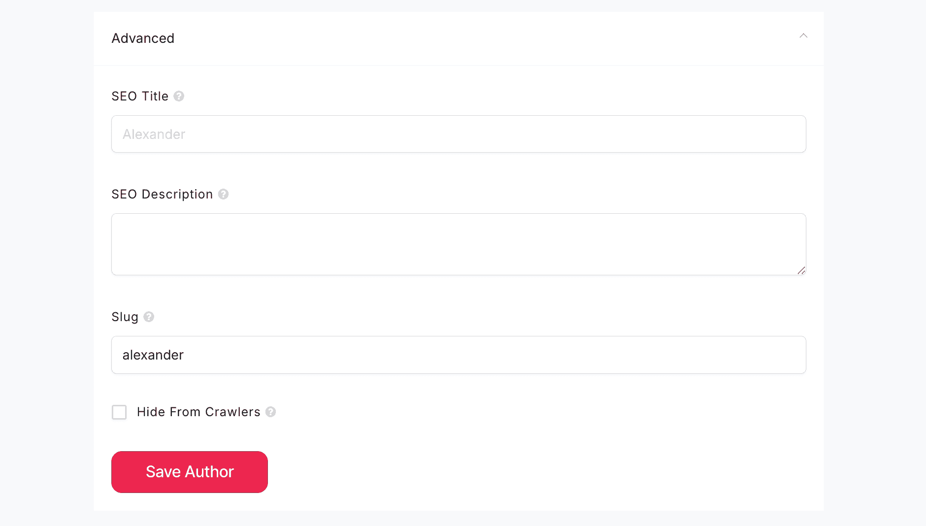 Author page: SEO settings