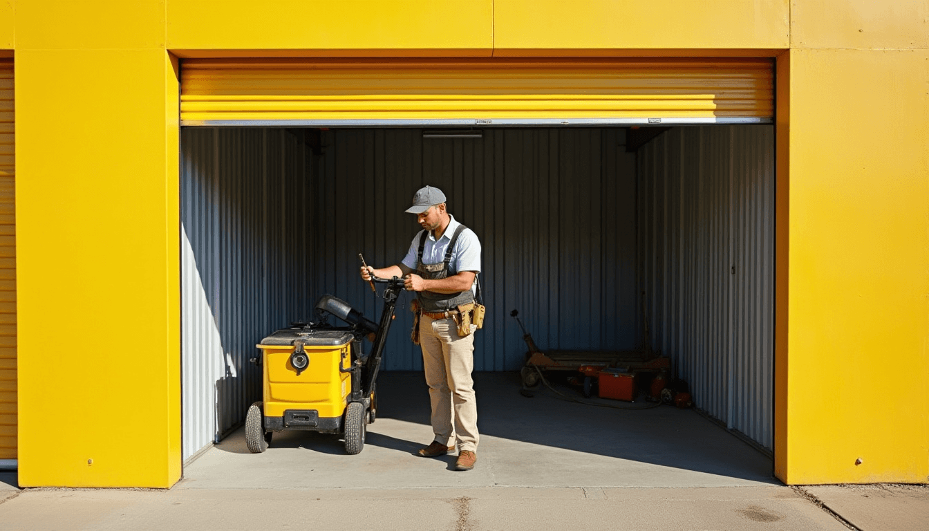 Contractor storing equipment in 10x20 storage unit