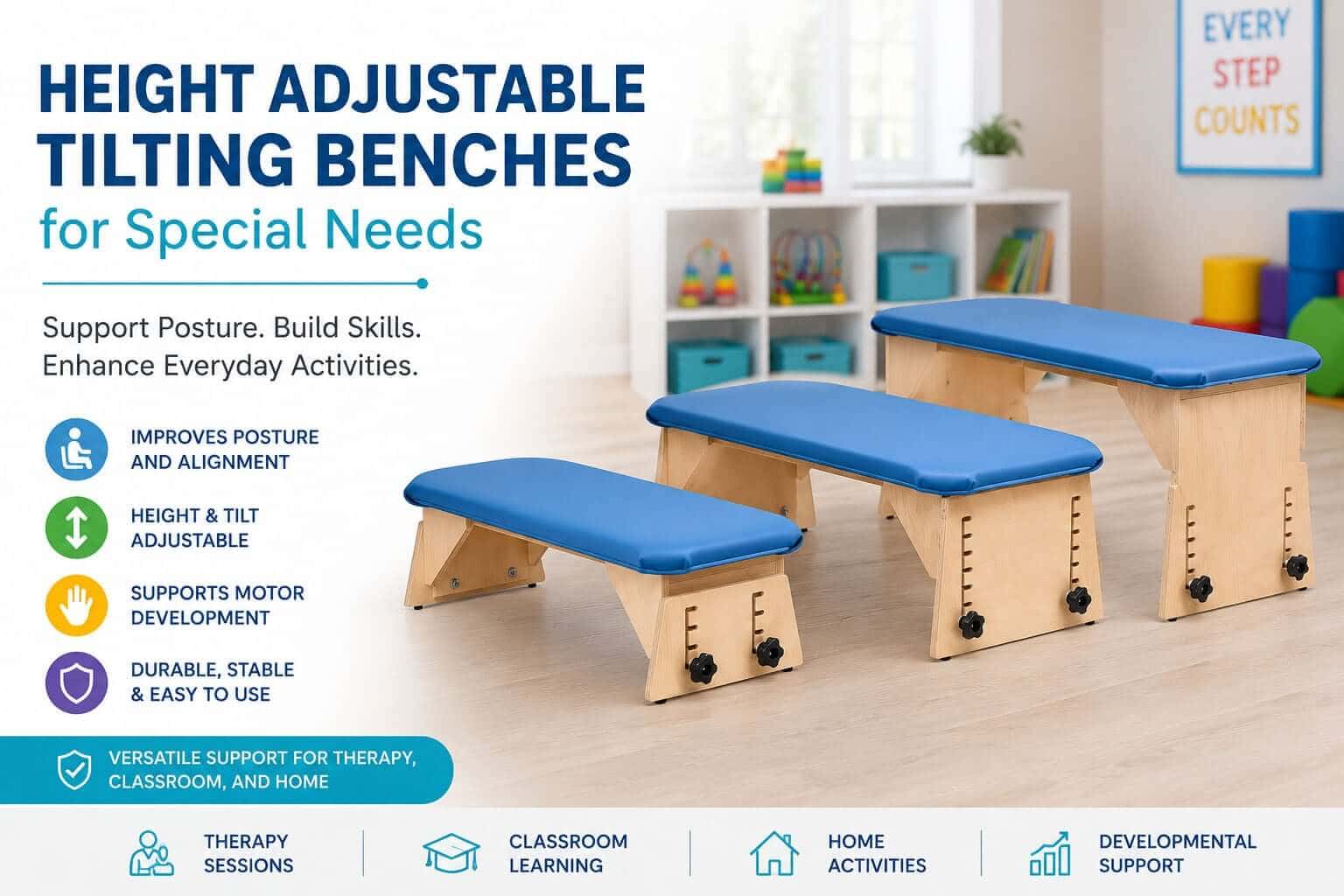 Height Adjustable Tilting Benches for Special Needs
