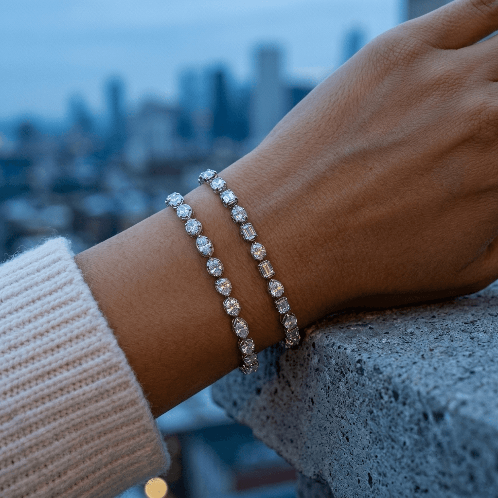 Lab Grown Diamond Multi Cut Encased Tennis Bracelet 14K