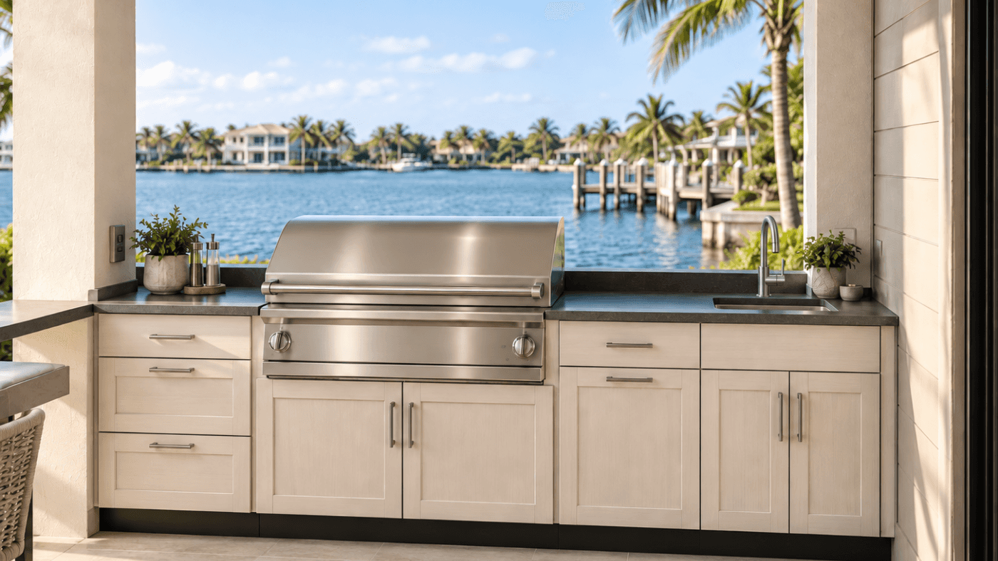 Coastal Outdoor Kitchen Remodel Case Study, Riviera Outdoor Decor, Corpus Christi, Texas