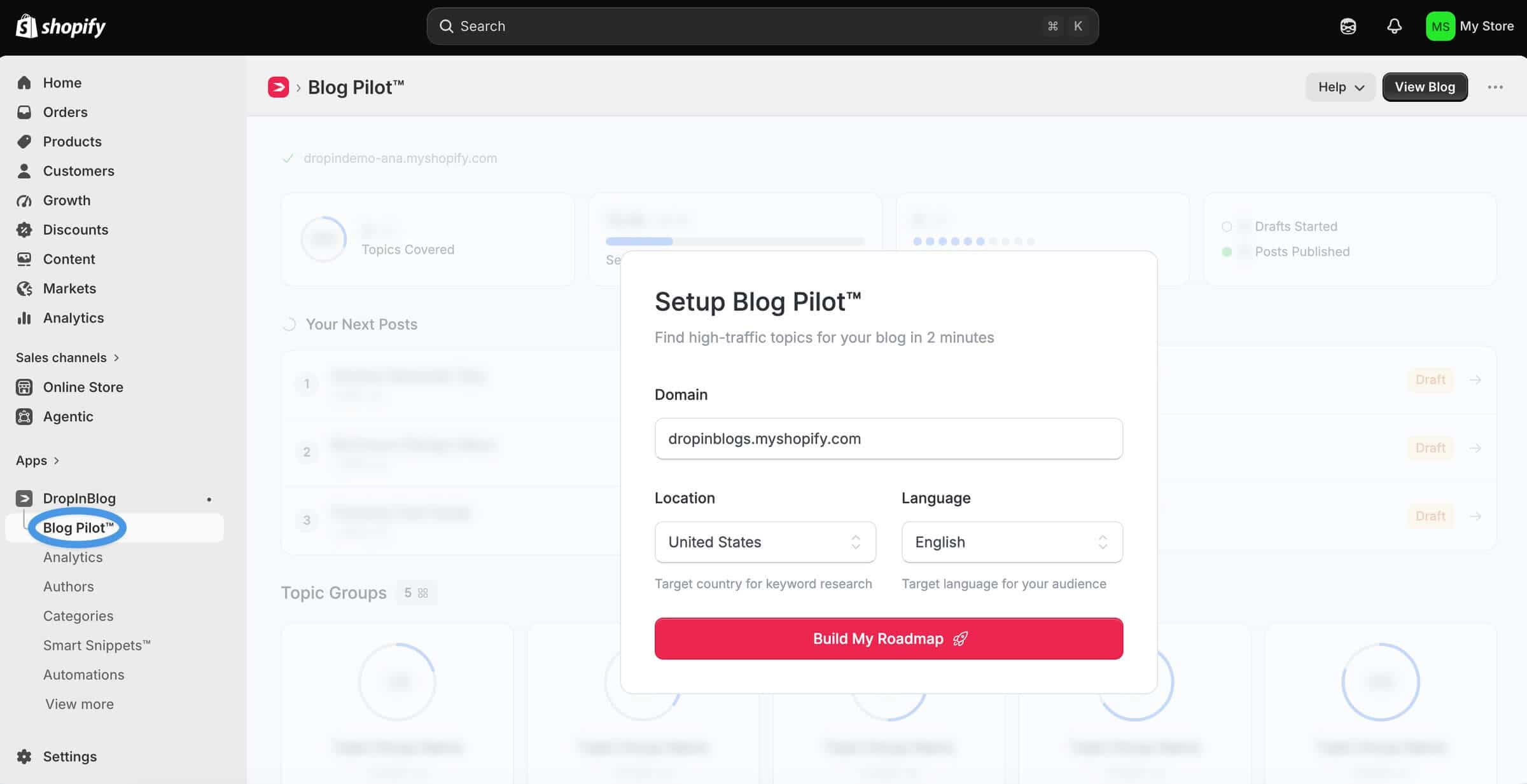 Blog Pilot™: Start screen