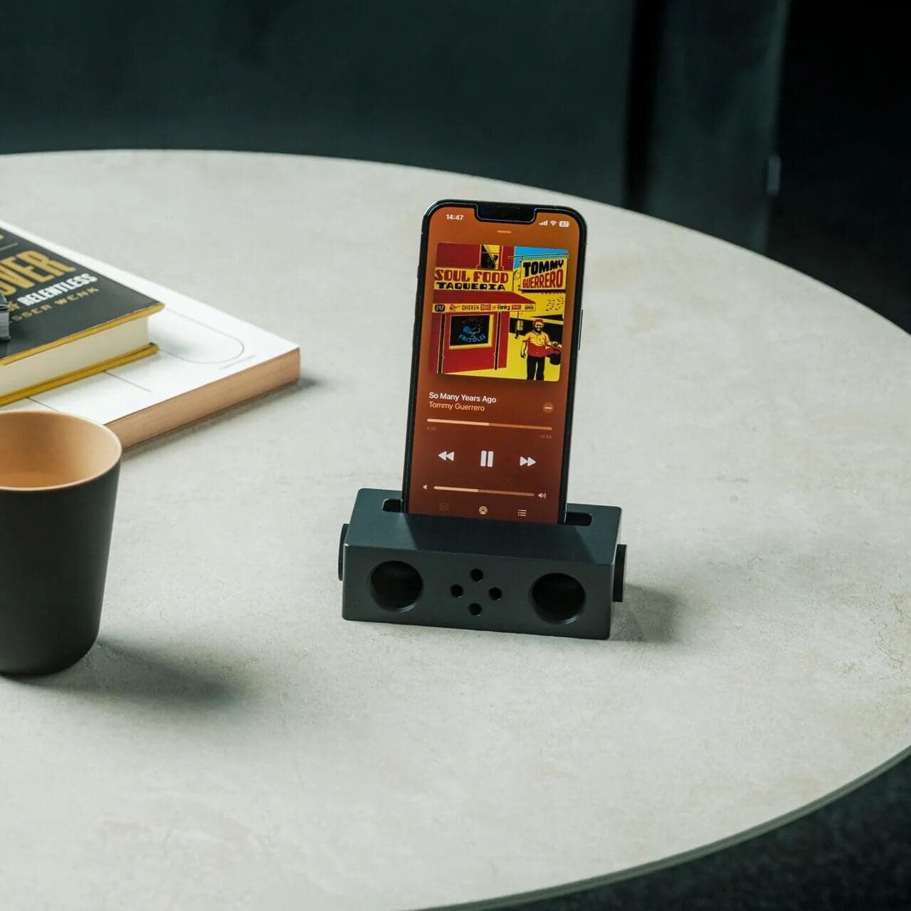 The iSpeakers shown in a refined home listening environment