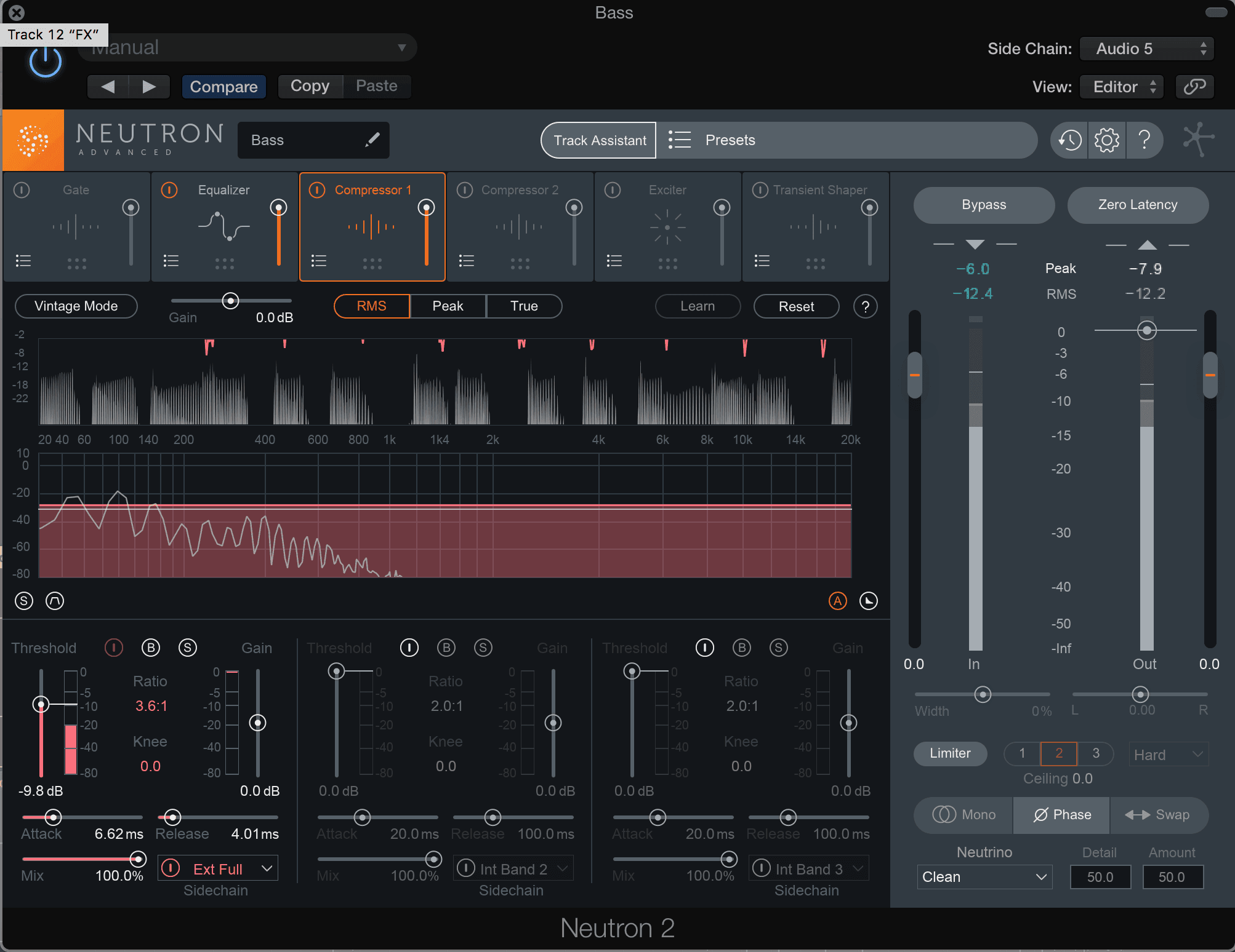 Bass compressor settings sidechained to kick.png
