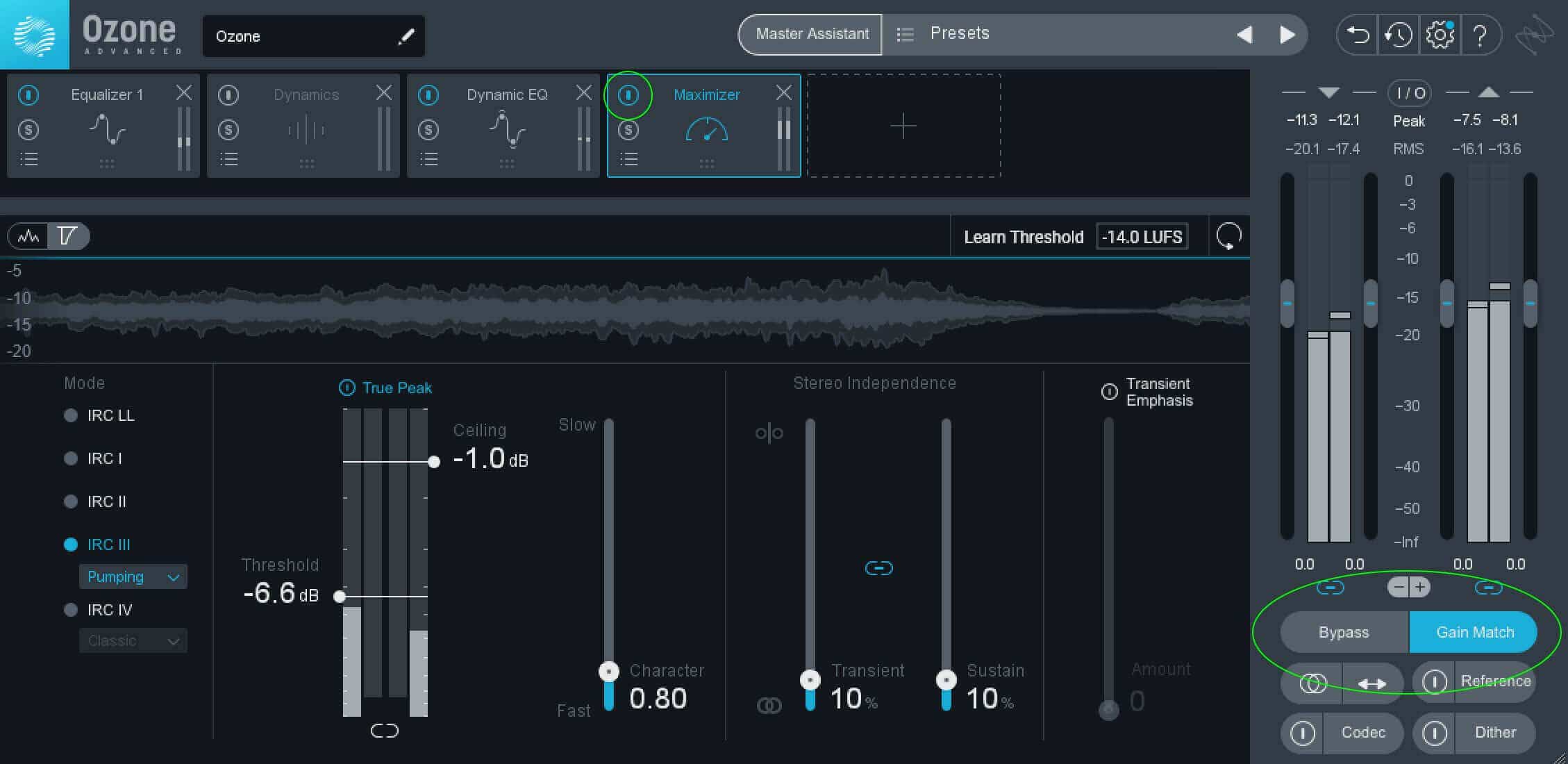 Take advantage of level-matched A/B listening comparisons to strategize what to fine tune in your mastering chain