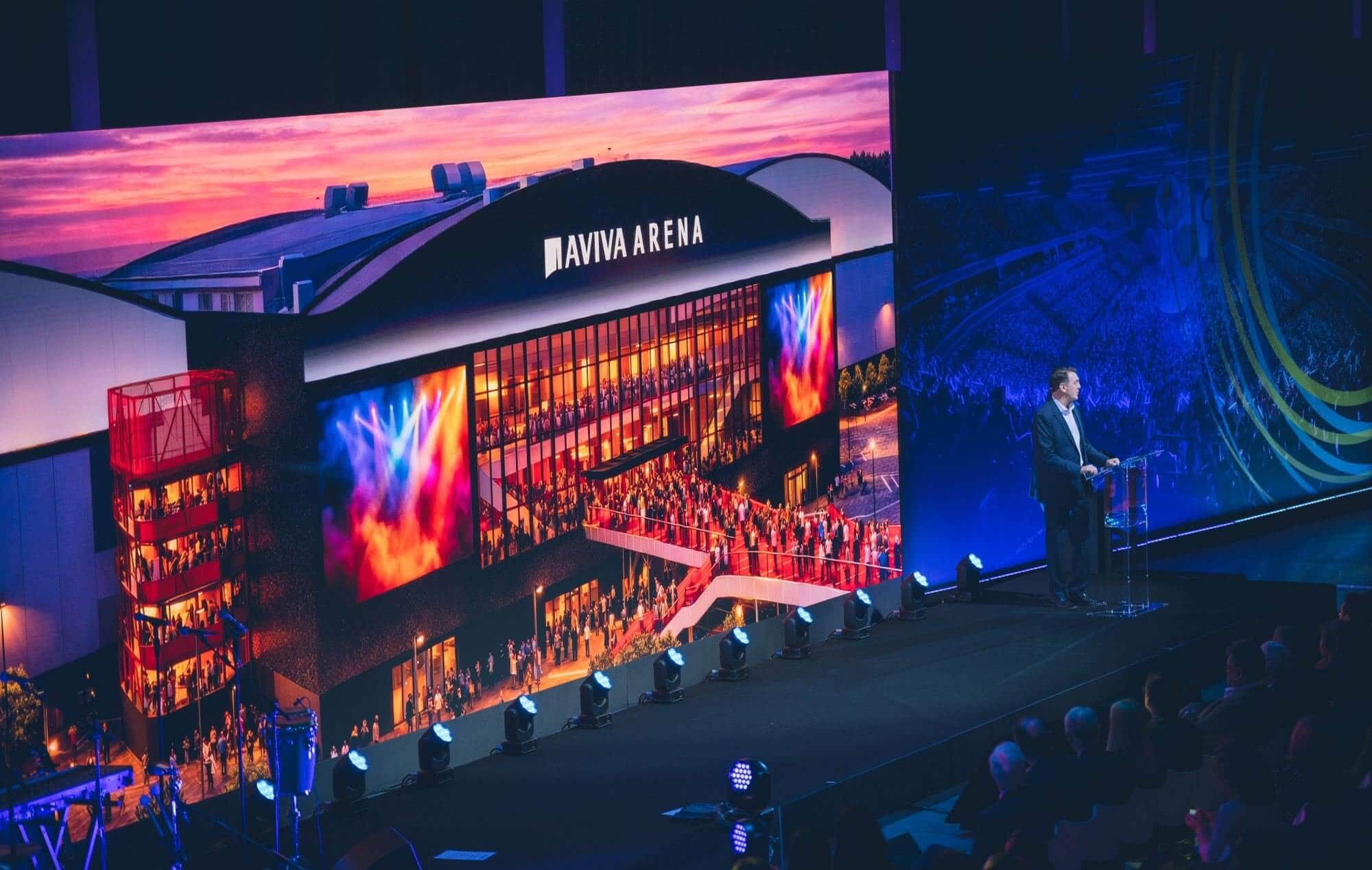 Andrew Billingham speaking at the launch of Bristol's new Aviva Arena. Credit: Wayne Godwin Reid