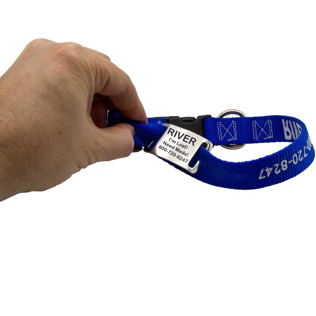 Demonstrating Installation of Engraved Open End Slide-On Dog Collar Name Plate