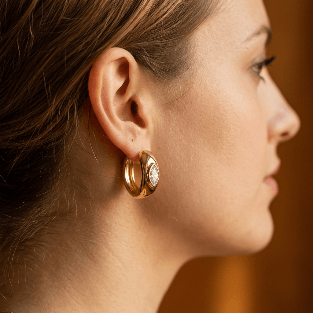 Elongated Marquise Stone Huggie Earring