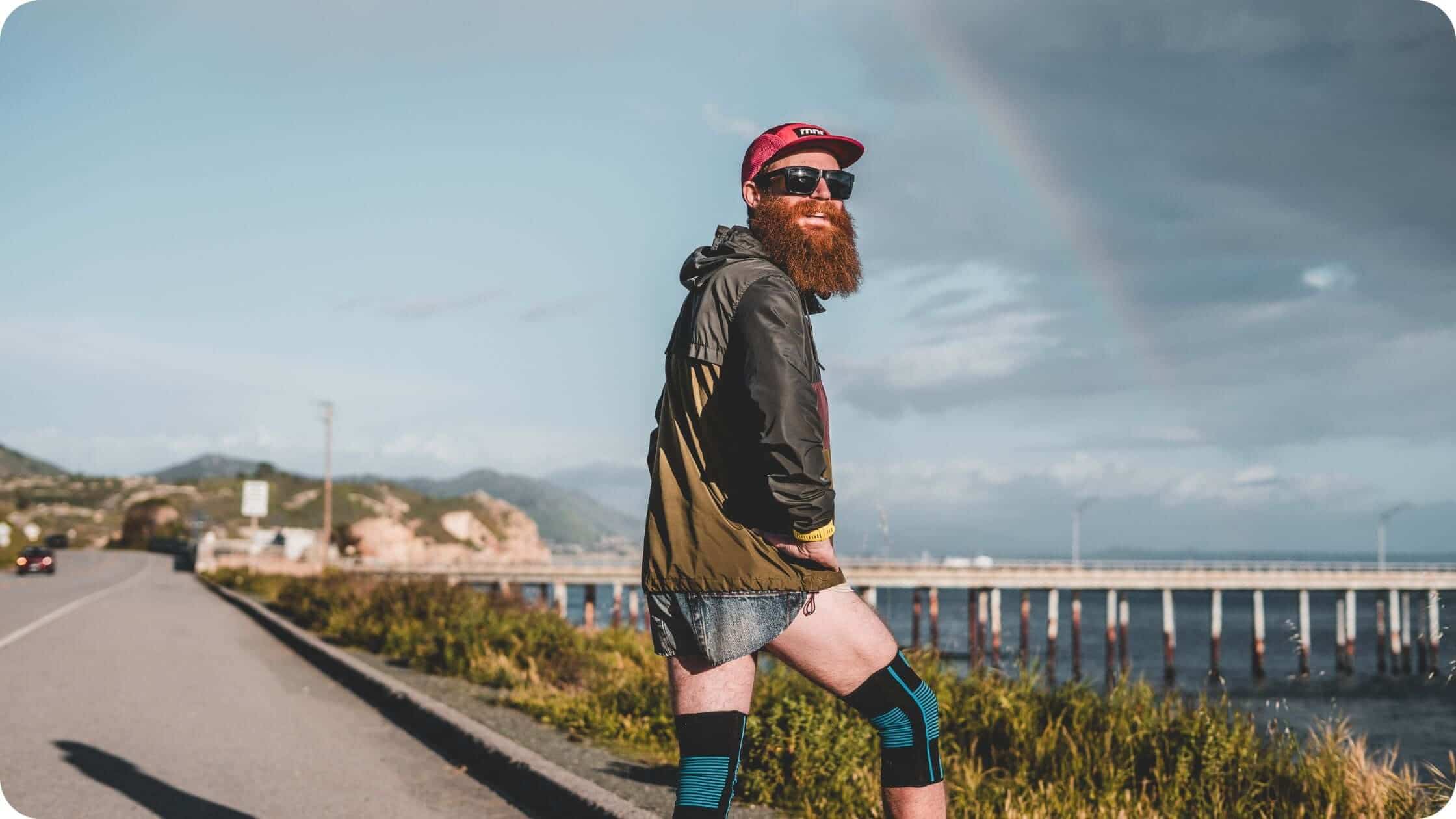 Runner Max Janatsch wears a GO Knee Sleeve during training, a movement-based alternative to ibuprofen for knee support and recovery.