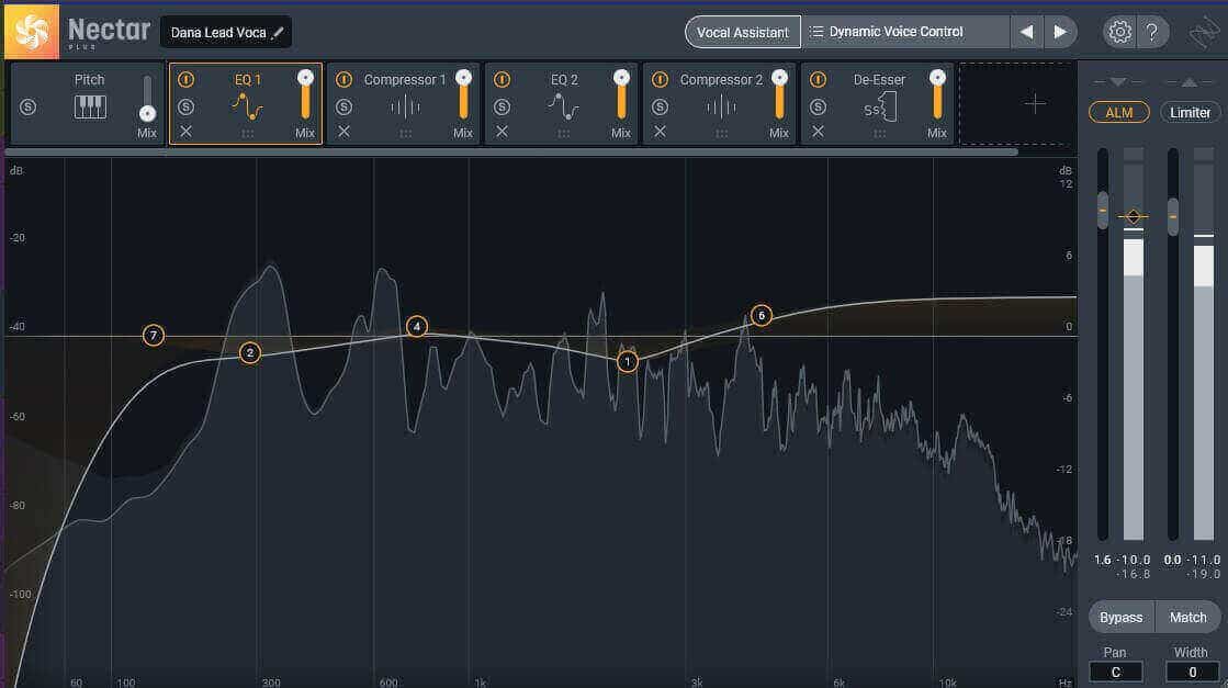 Using iZotope Nectar plug-in on a vocal track, with EQ being first in the signal chain before compression
