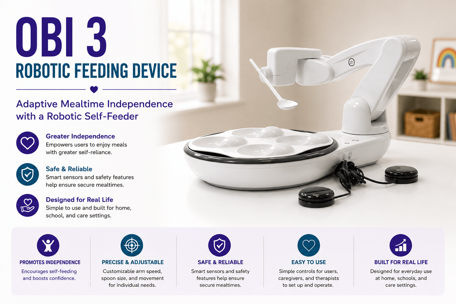 Obi 3 Robotic Feeding Device Adaptive Mealtime Independence With a Robotic Self Feeder