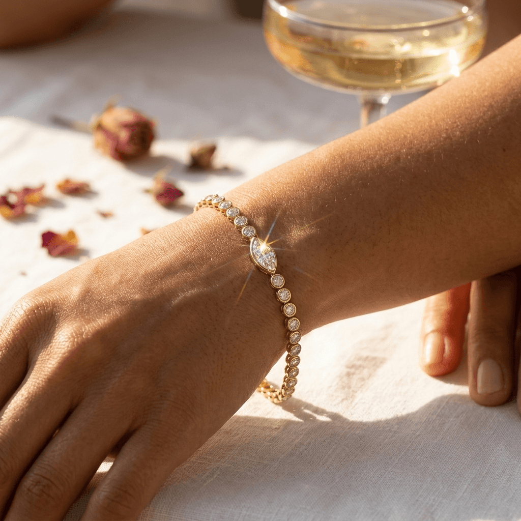 Lab Grown Diamond Bezel Multi Marquise Accent Tennis Bracelet