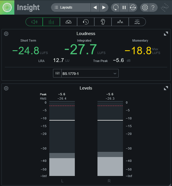 iZotope Insight 2 measures the loudness of your audio to ensure compliance with broadcast standards