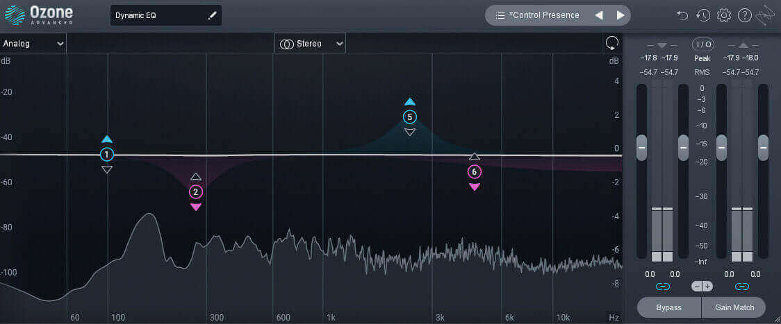 Dynamic EQ module helps smooth out specific frequency peaks in the vocal