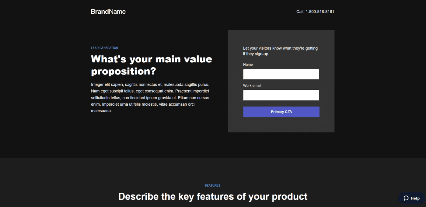 Instapage template trial signup 4