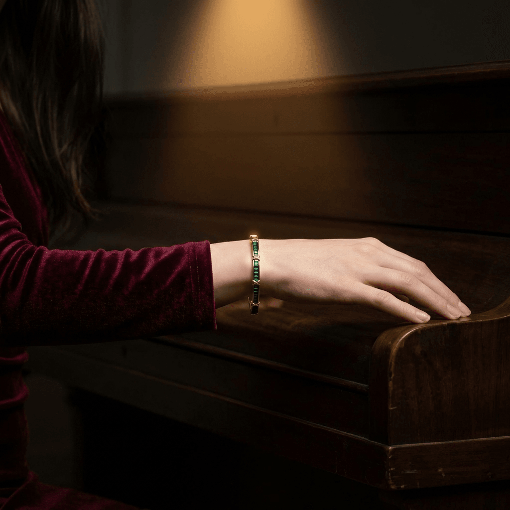 Colored Pave Cross X Gold Bangle