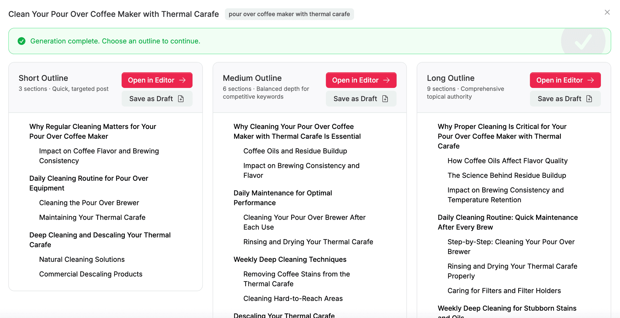 Outline suggestions for pour over coffee makers
