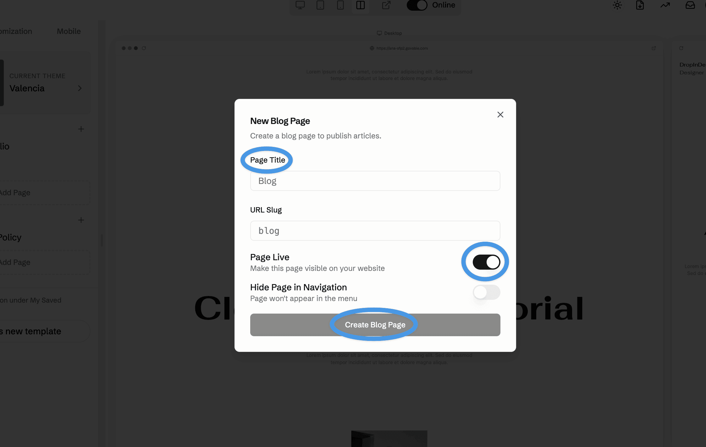 Creating a blog page in Vsble